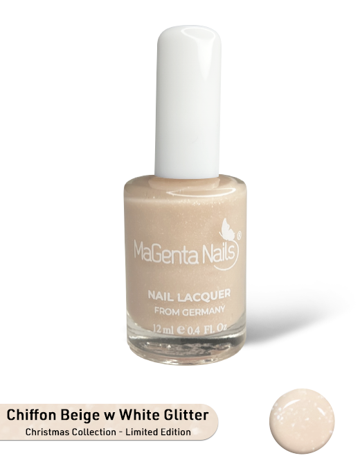 Nail Polish #132 Chiffon Beige w White Glitter
