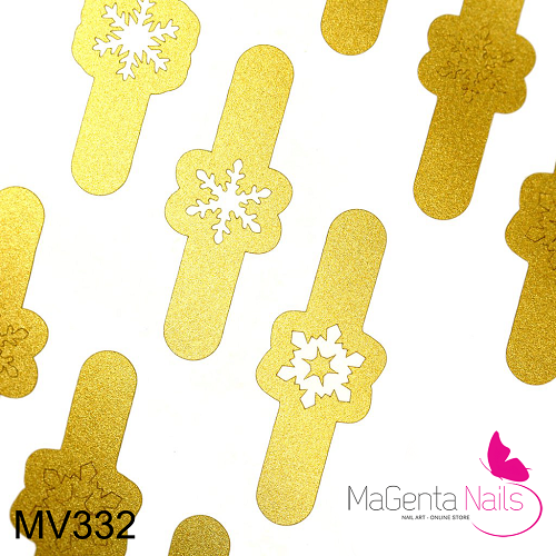 Nail Vinyl MV332 Jolly Snowflakes Stickers & Stencils, Gold - Image 2